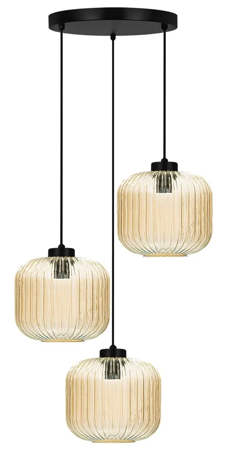 Lampa z trzema kloszami beżowa wisząca E4-S53