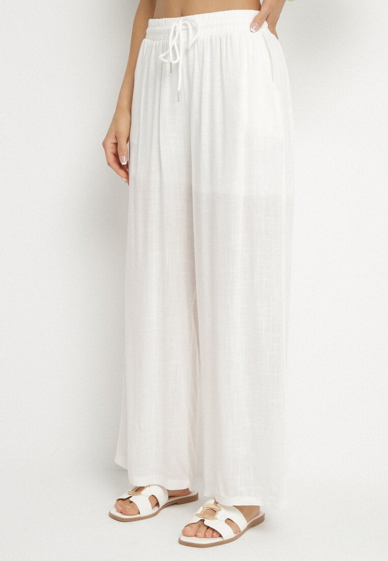 Białe Bawełniane Spodnie z Gumką w Talii o Luźnym Fasonie Efraia