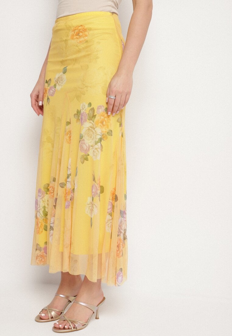 Żółta Spódnica Rozkloszowana w Kwiaty Efronira