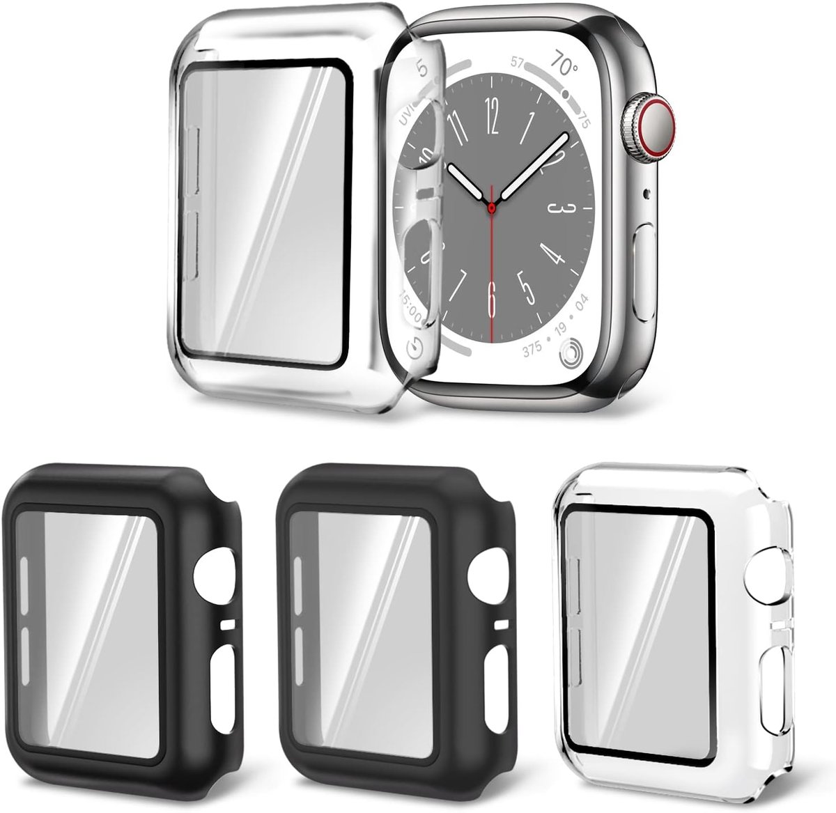 3x OCHRONNE ETUI ZE SZKŁEM DO ZEGARKA APPLE WATCH 4/5/6/SE 44mm MIX KOLOR