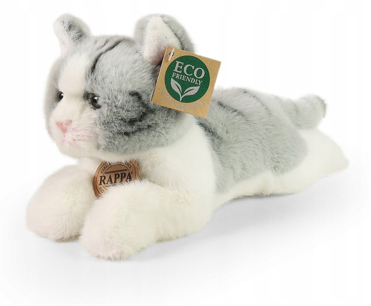 Maskotka Kotek Leżący Szaro-Biały Pręgowany - 30/20cm