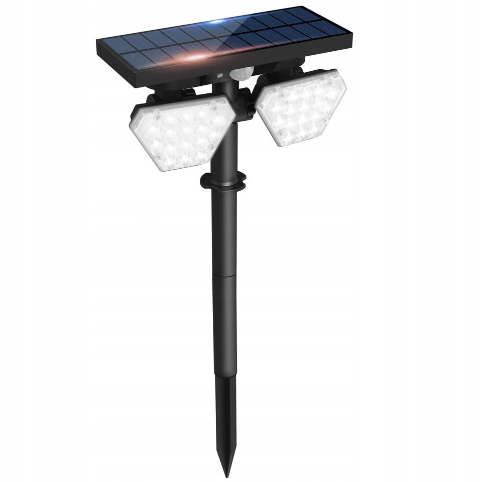 Lampa solarna LED ogrodowa 2x4W z czujnikiem ruchu i zmierzchu 3000K IP65