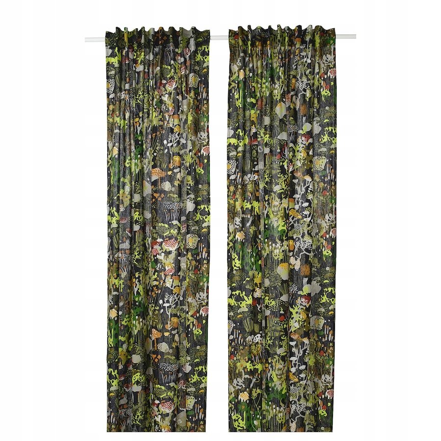 IKEA STOCKHOLM 2025 Zasłona, 2 szt. czarny wielobarwny/na taśmie,145x300 cm