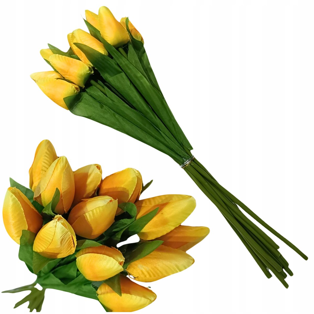 ŻÓŁTE TULIPANY BUKIET 12 sztuk Sztuczne kwiaty Satynowy Tulipan pąki 37cm