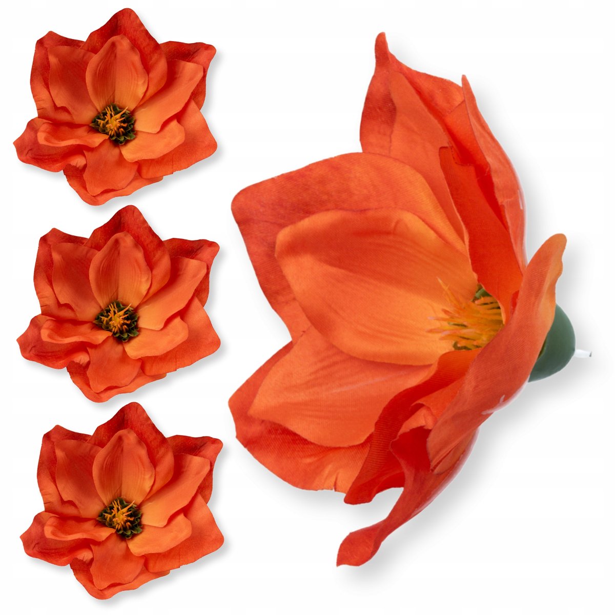 Magnolia Sztuczny kwiat Magnolii 18 cm główka wyrobowa pomarańczowa 6szt