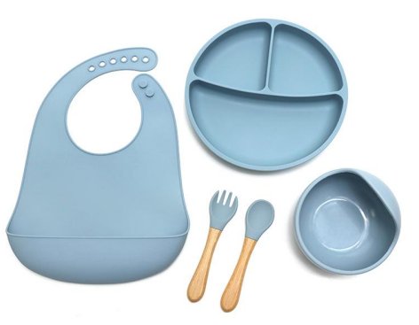 Zestaw Naczyń Silikonowych Talerzyk Z Trzema Przegródkami [Kolor Niebieski]