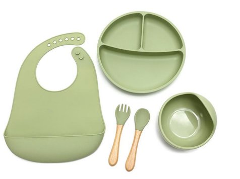 Zestaw Naczyń Silikonowych Talerzyk Z Trzema Przegródkami [Kolor Zielony]