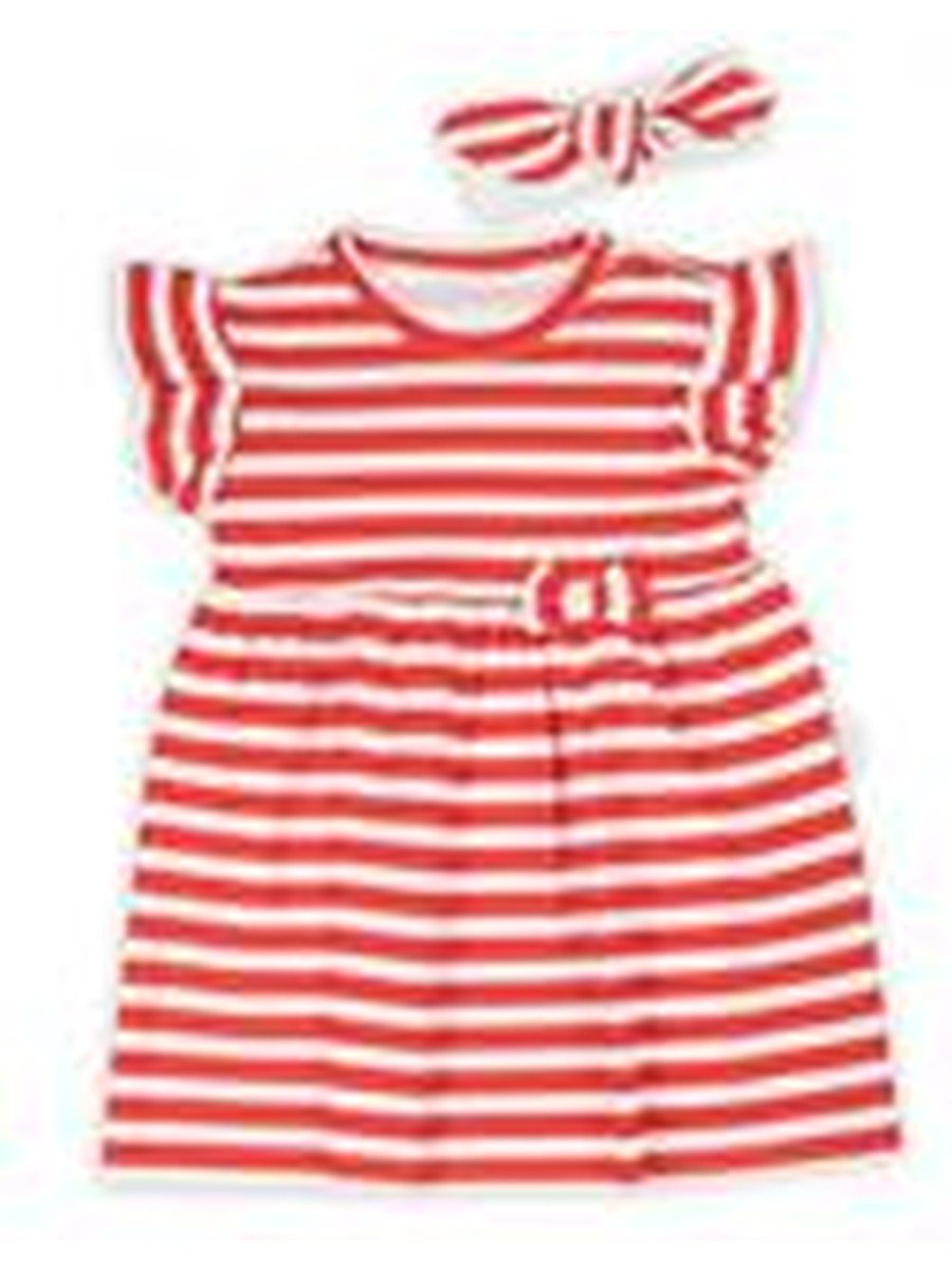 Dziewczęcy komplet sukienka + opaska w paski czerwony Nicol,r.86