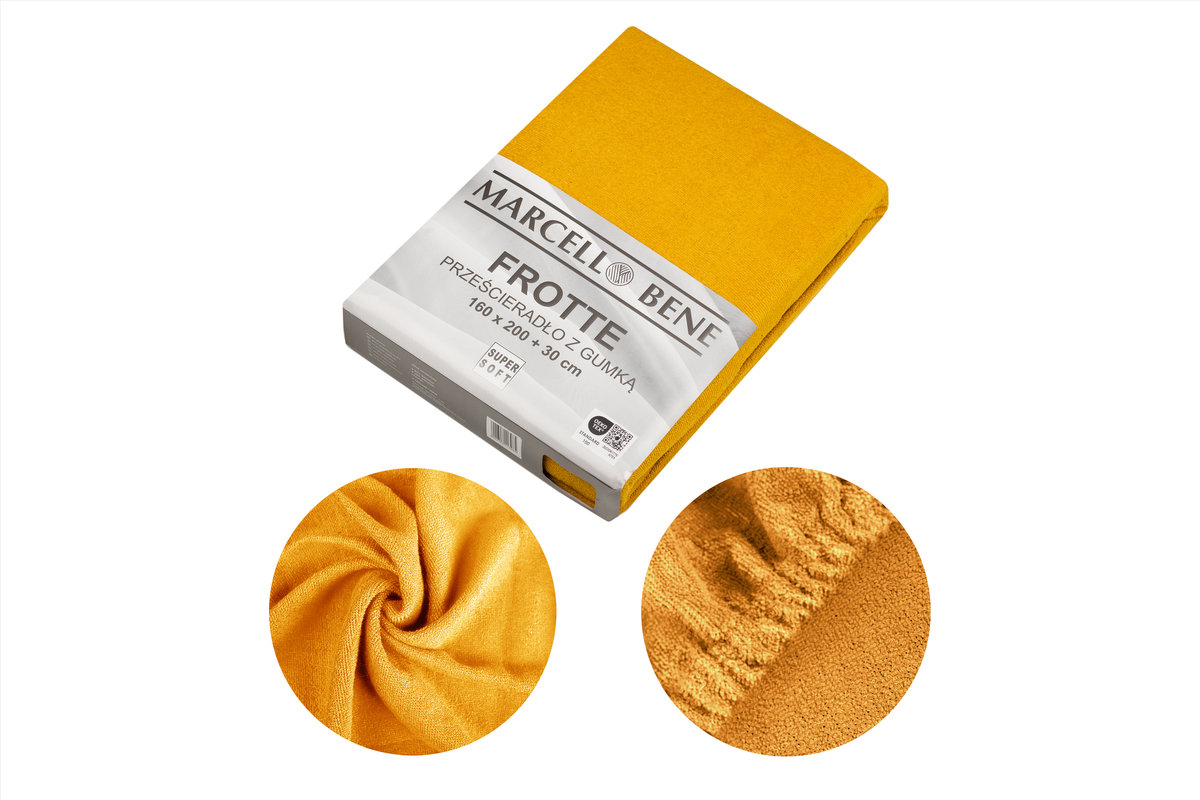 Prześcierdało z gumką Frotte 160x200+30cm musztardowy