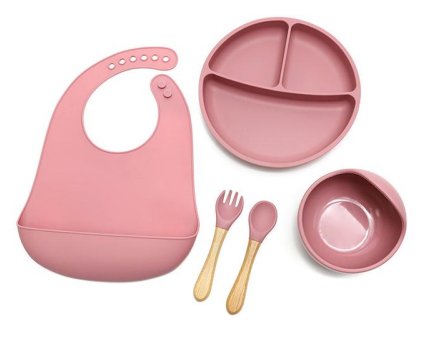 Zestaw Naczyń Silikonowych Talerzyk Z Trzema Przegródkami [Kolor Ciemnoróżowy]