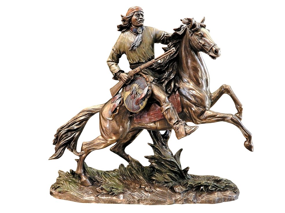 APACZ NA MUSTANGU, PIĘKNA FIGURKA PĘDZĄCEGO NA KONIU INDIANINA