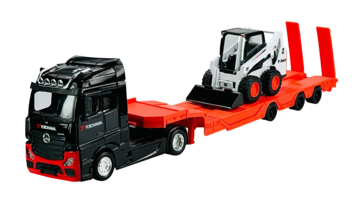 BBURAGO MERCEDES-BENZ ACTROS GIGASPACE + PRZYCZEPA Z ŁADOWARKĄ BOBCAT S590 1:43 32313