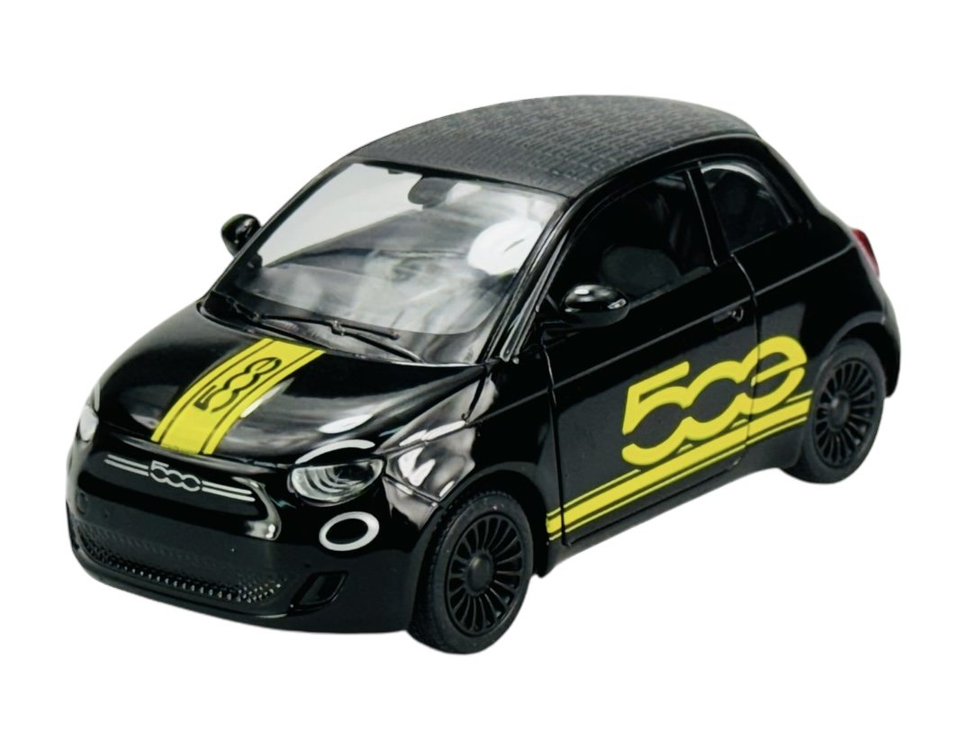 KINSMART FIAT 500e CZARNY Z NAPISEM 1:28 BEZ PUDEŁKA KT5440