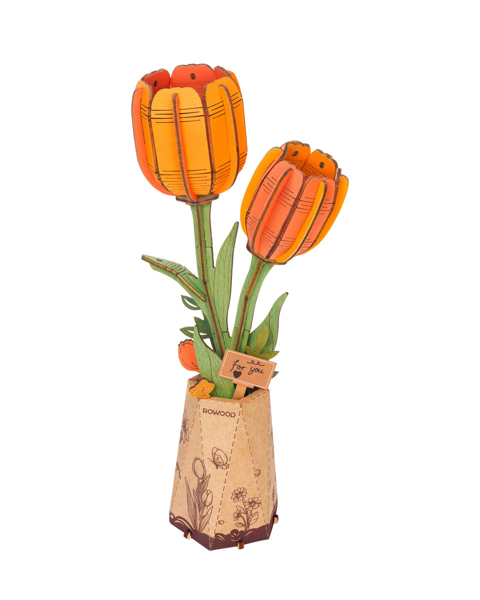Drewniany kwiat DIY Pomarańczowy Tulipan