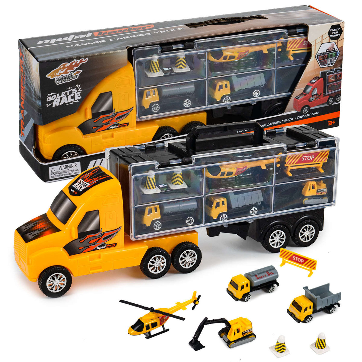 Ciężarówka na Resoraki TIR Laweta 4 Mini Autka 1:64 Transporter Budowa