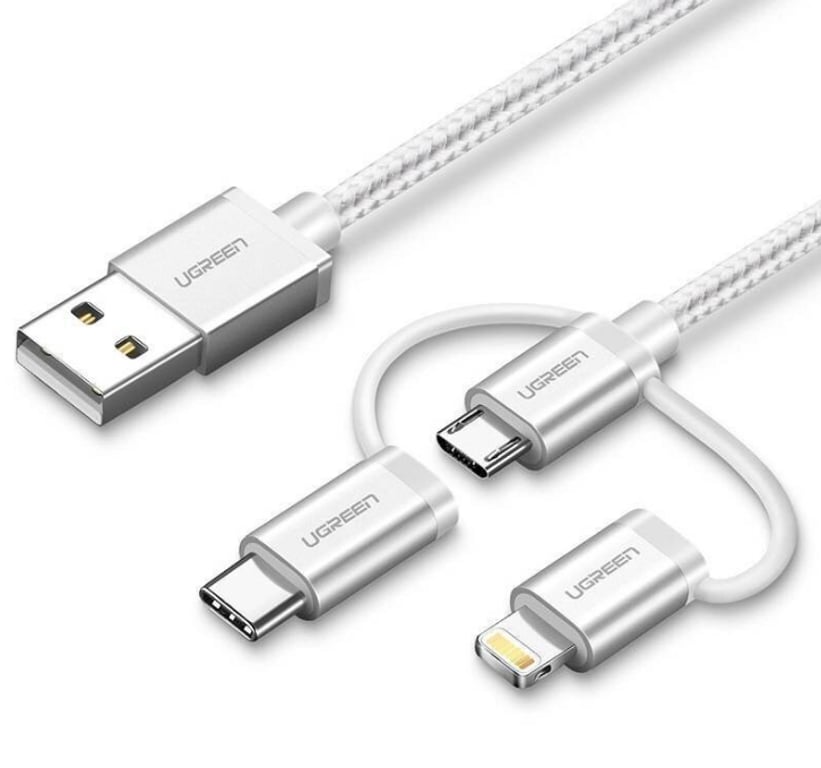 Ugreen 50203 kabel USB USB 2.0 1,5 m USB A USB C/micro-USB B/Lightning Biały
