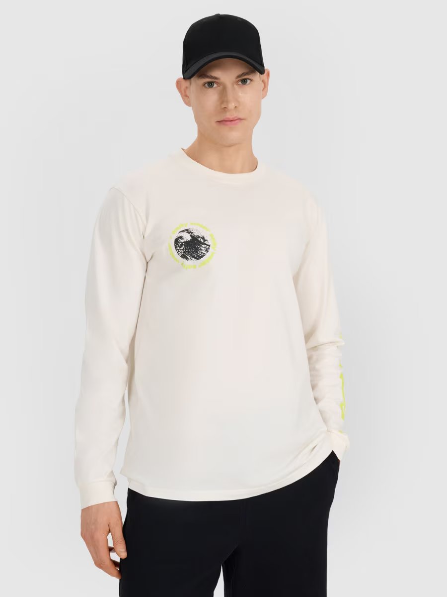 4F Longsleeve regular z nadrukiem męski 4FWSS25TLONM392-11S Biały Roz. L