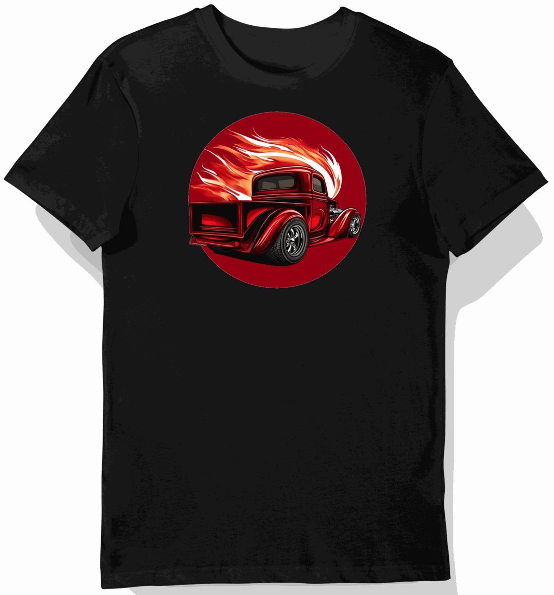 Koszulka męska czarna z nadrukiem klasycznych ciężarówek i aut XXL