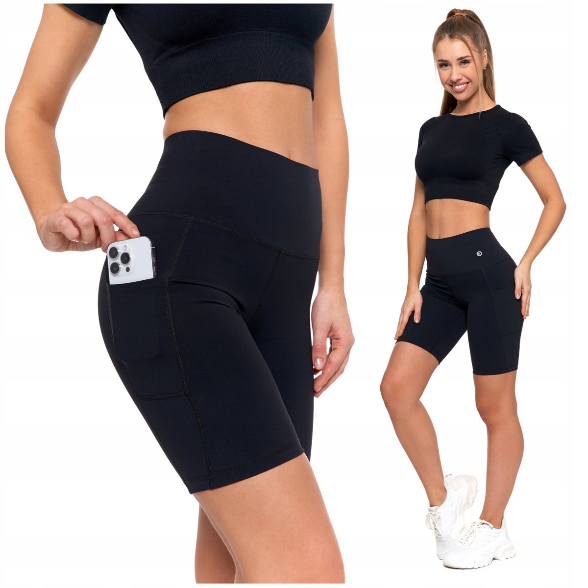 Legginsy Kolarki Szorty Damskie Sportowe Wysoki Stan Kieszenie MORAJ XXL
