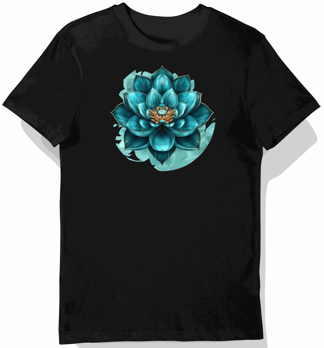 Koszulka męska czarna z motywem kwiatów lotosu XL