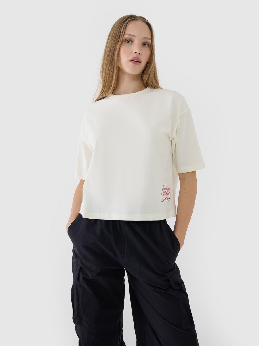 4F T-shirt oversize z nadrukiem damski 4FWSS25TTSHF1971-11S Biały Roz. XS