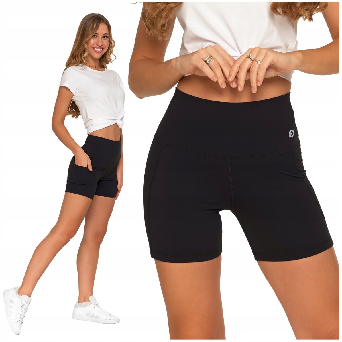 Legginsy Kolarki Szorty Damskie Sportowe Wysoki Stan Kieszenie MORAJ S