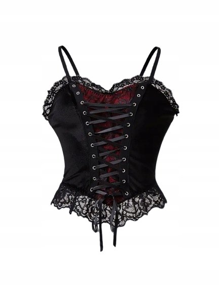 Top gorsetowy welurowy gotycki lolita harajuku koronka czarno-czerwony 40 L
