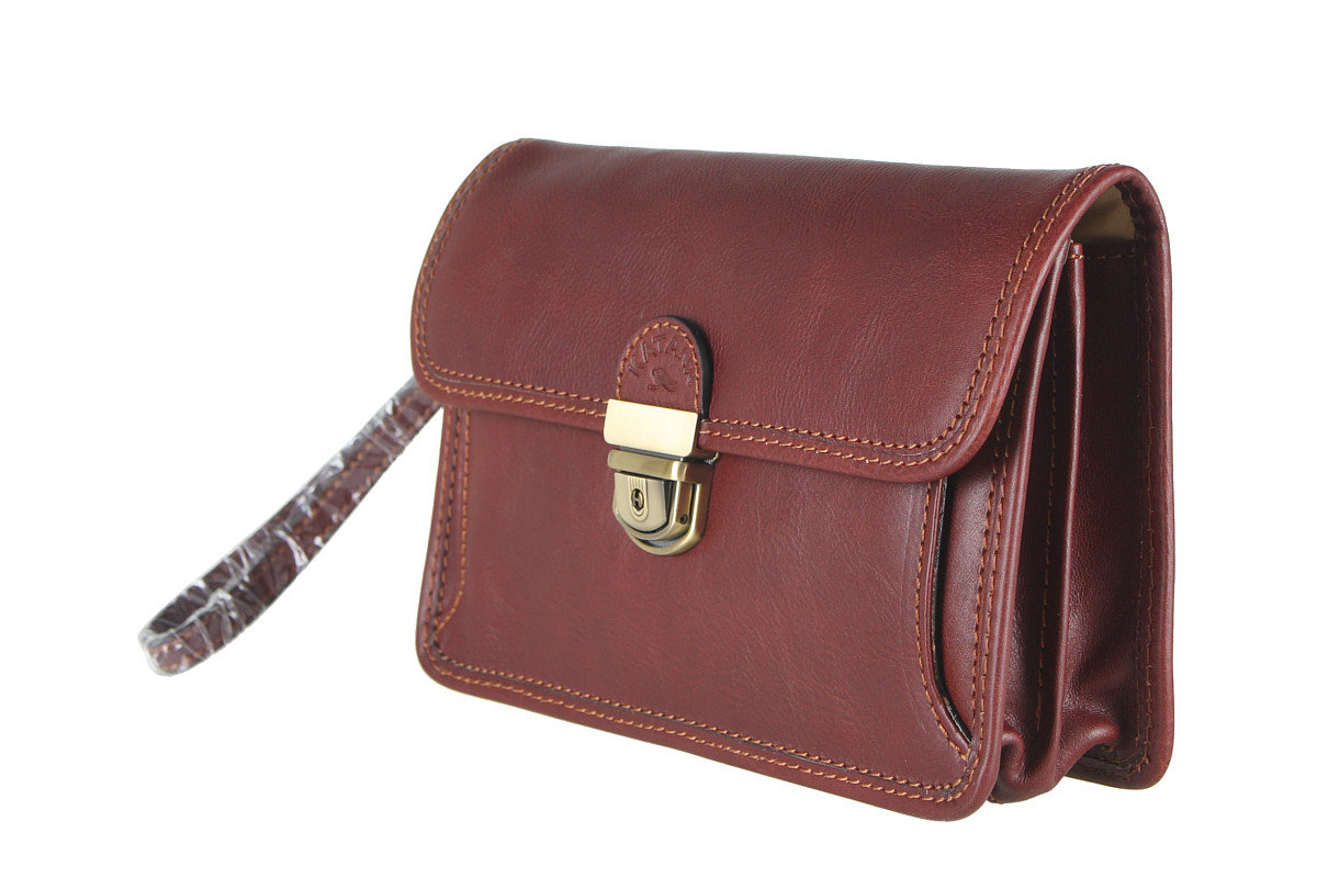 Saszetka skórzana KATANA w kolorze brązowym z wieloma kieszeniami i przegrodami