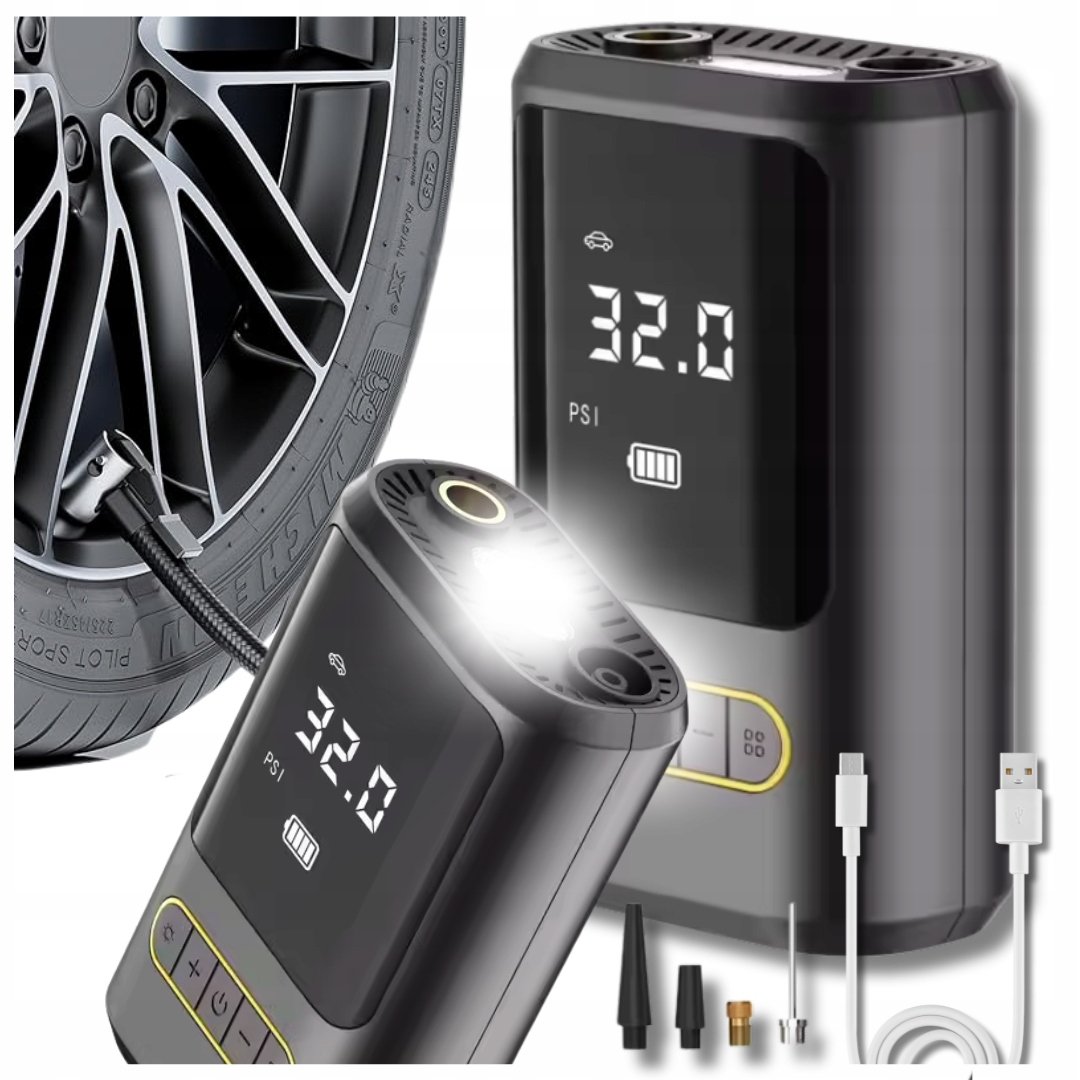 KOMPRESOR SAMOCHODOWY SPRĘŻARKA POMPKA ROWEROWA KÓŁ POWERBANK LATARKA LED