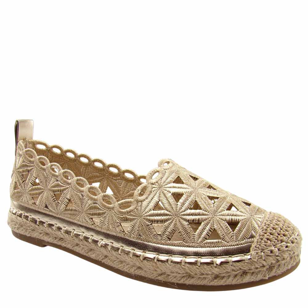Potocki 16348 damskie espadryle ażurowe złote