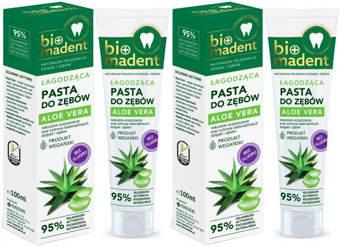 PASTA DO ZĘBÓW WRAŻLIWYCH BEZ FLUORU ŁAGODZĄCA ALOE VERA BIO MADENT 100ml