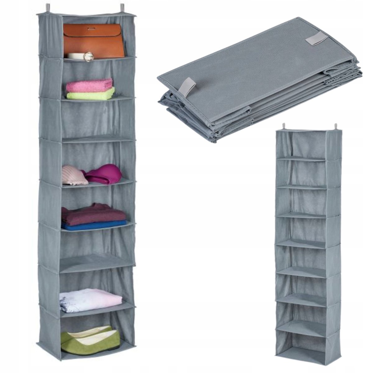 PÓŁKA WISZĄCA DO SZAFY organizer do garderoby aż 8 przegródek SKŁADANA