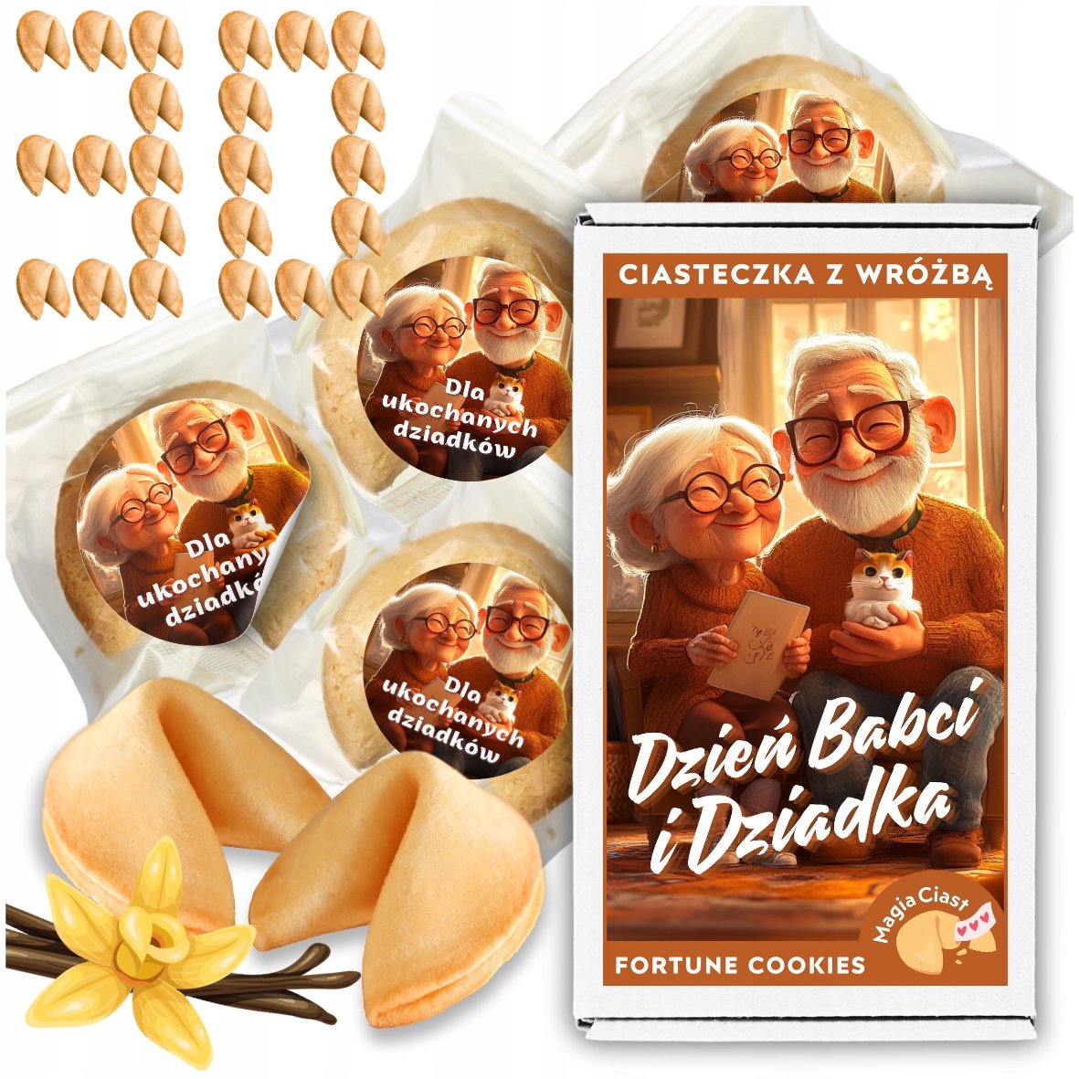 Ciasteczka Szczęścia z wróżbą PREZENT NA DZIEŃ BABCI I DZIADKA 30 szt.