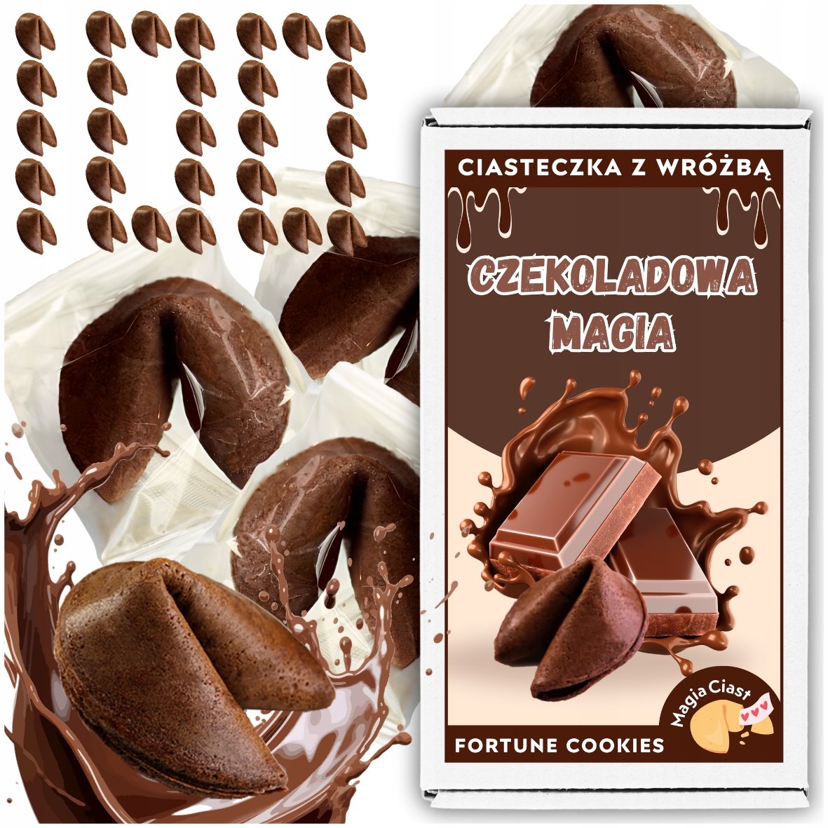 Ciasteczka z Wróżbą 100 szt Czekoladowe Podziękowanie Upominek Prezent Gift