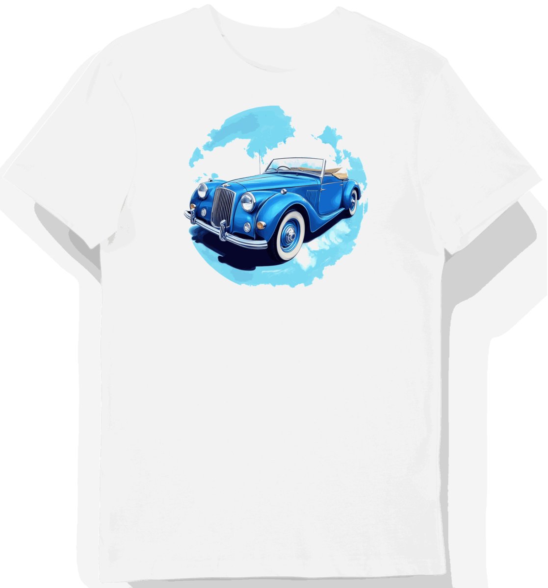 Koszulka męska biała z nadrukiem sportowego kabrioletu L