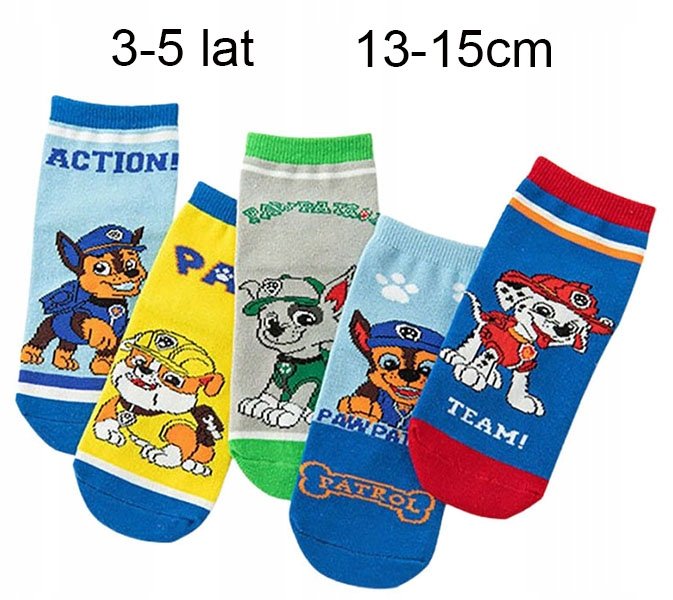 SKARPETY dziecięce BAWEŁNIANE skarpetki 13-15cm PSI PATROL 3-5lat zest.5par
