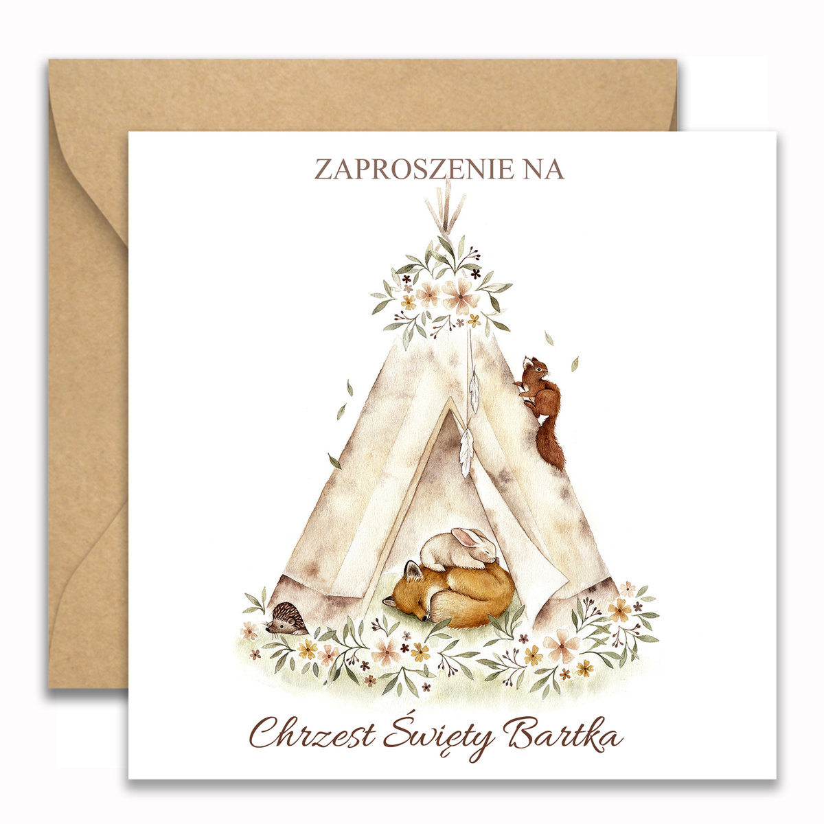 ZAPROSZENIA NA CHRZEST 10szt BOHO KOPERTA FOTO 055