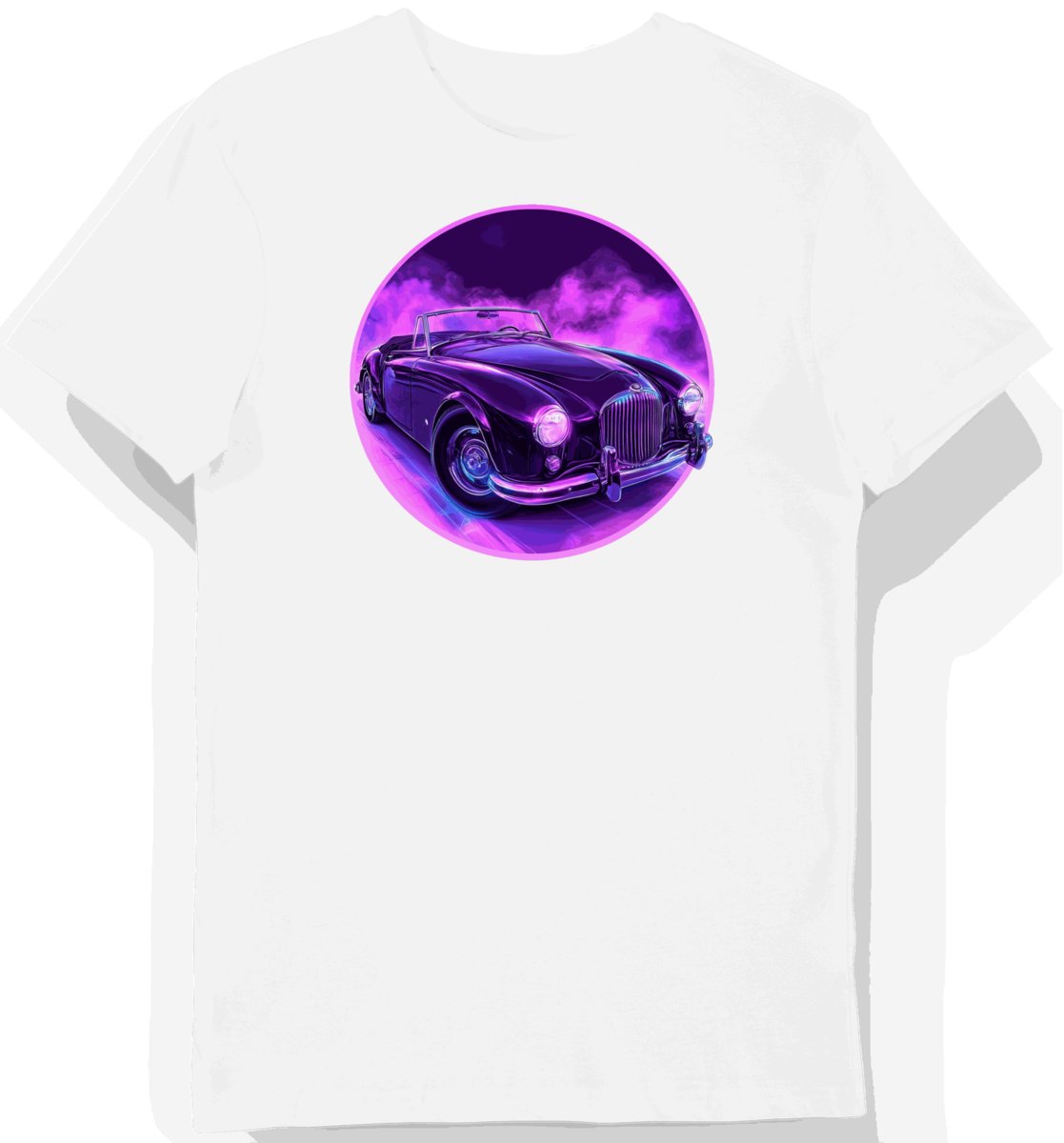 Koszulka męska biała z motywem klasycznego kabrioletu 5855 XL