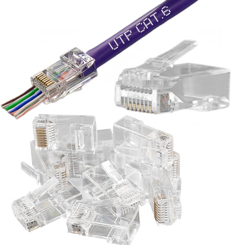 Wtyk RJ45 przelotowy kat 6 UTP pass through 10szt