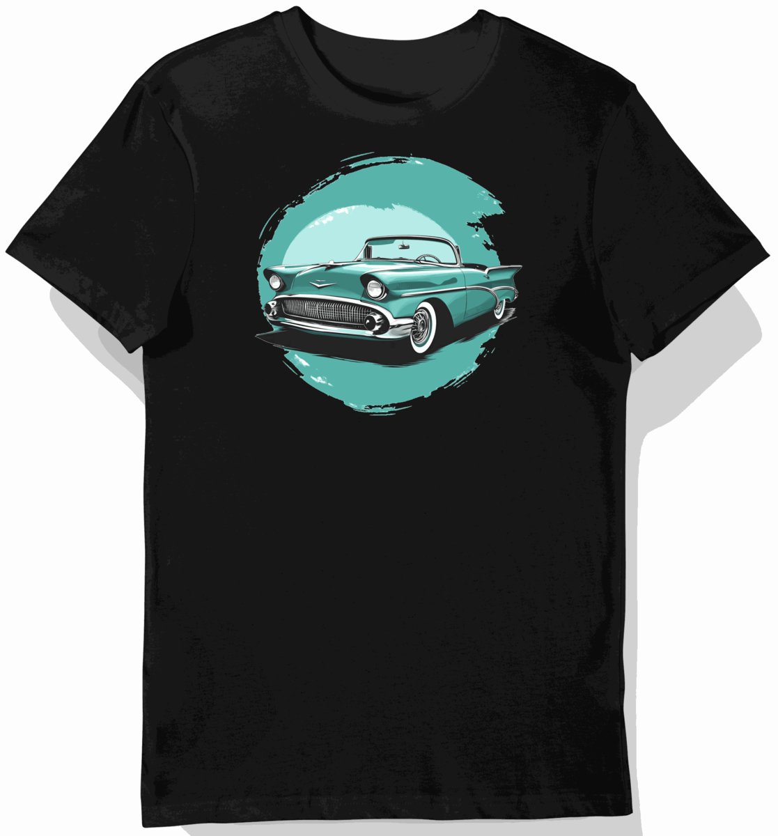 Koszulka męska czarna z motywem klasycznych kabrioletów 5855 M