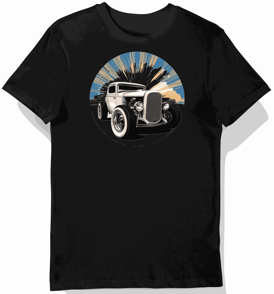 Koszulka męska czarna z nadrukiem klasycznego hot roda 5855 L