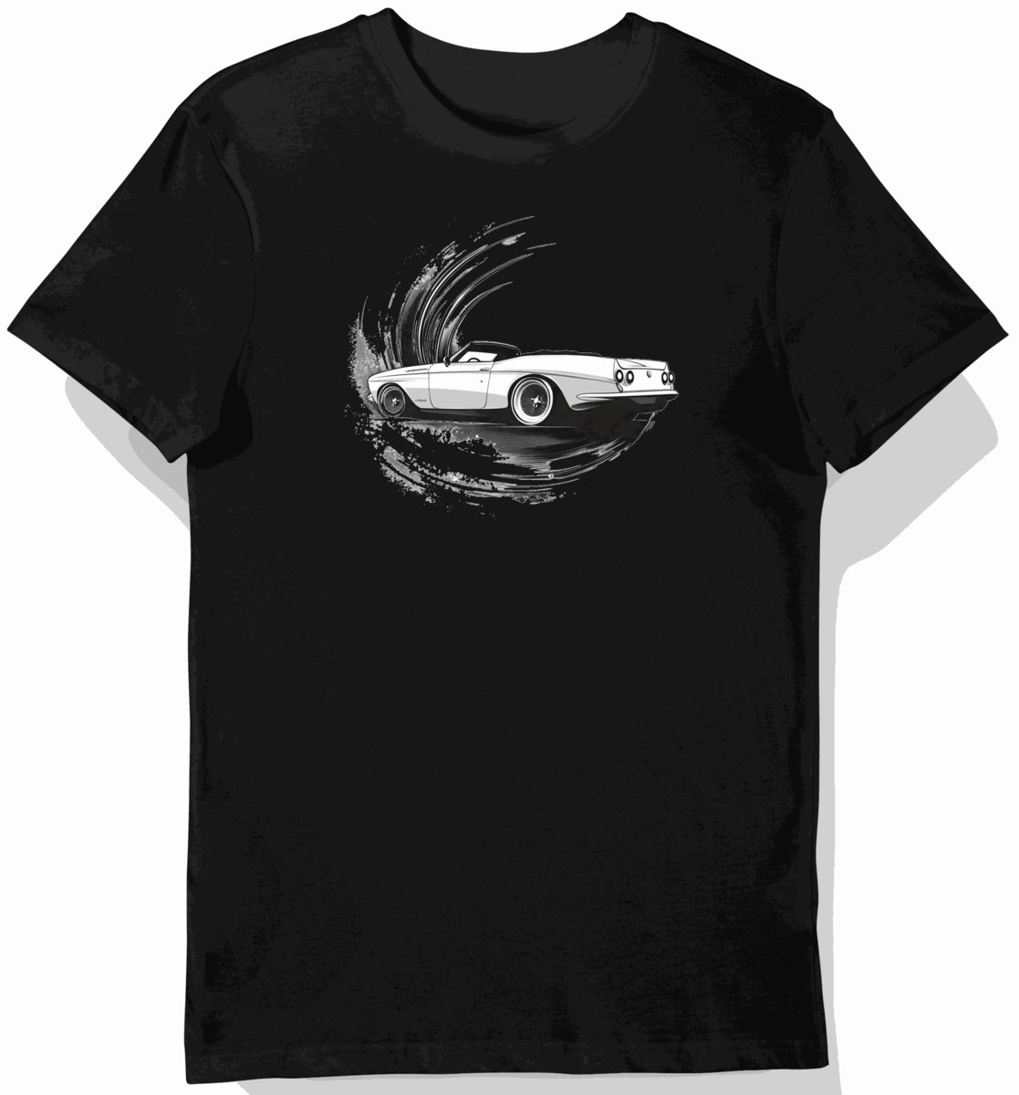 Koszulka męska czarna z motywem klasycznego kabrioletu 5855 M