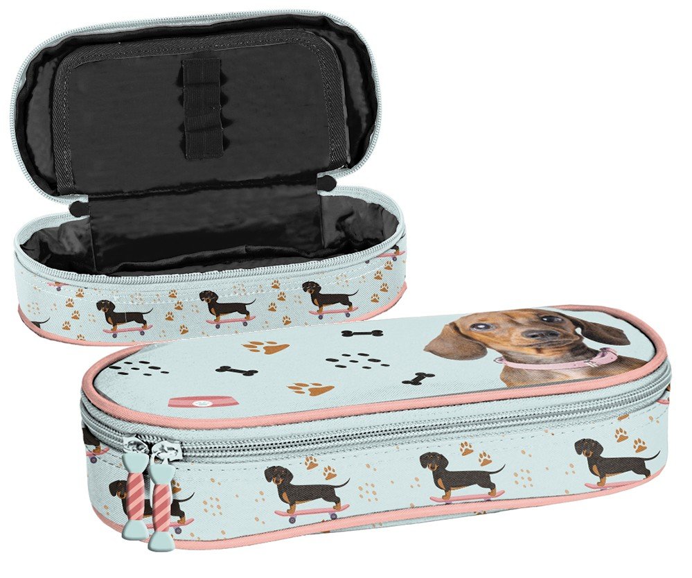 Piórnik szkolny saszetka usztywniona Piesek Pies Jamnik Miętowa