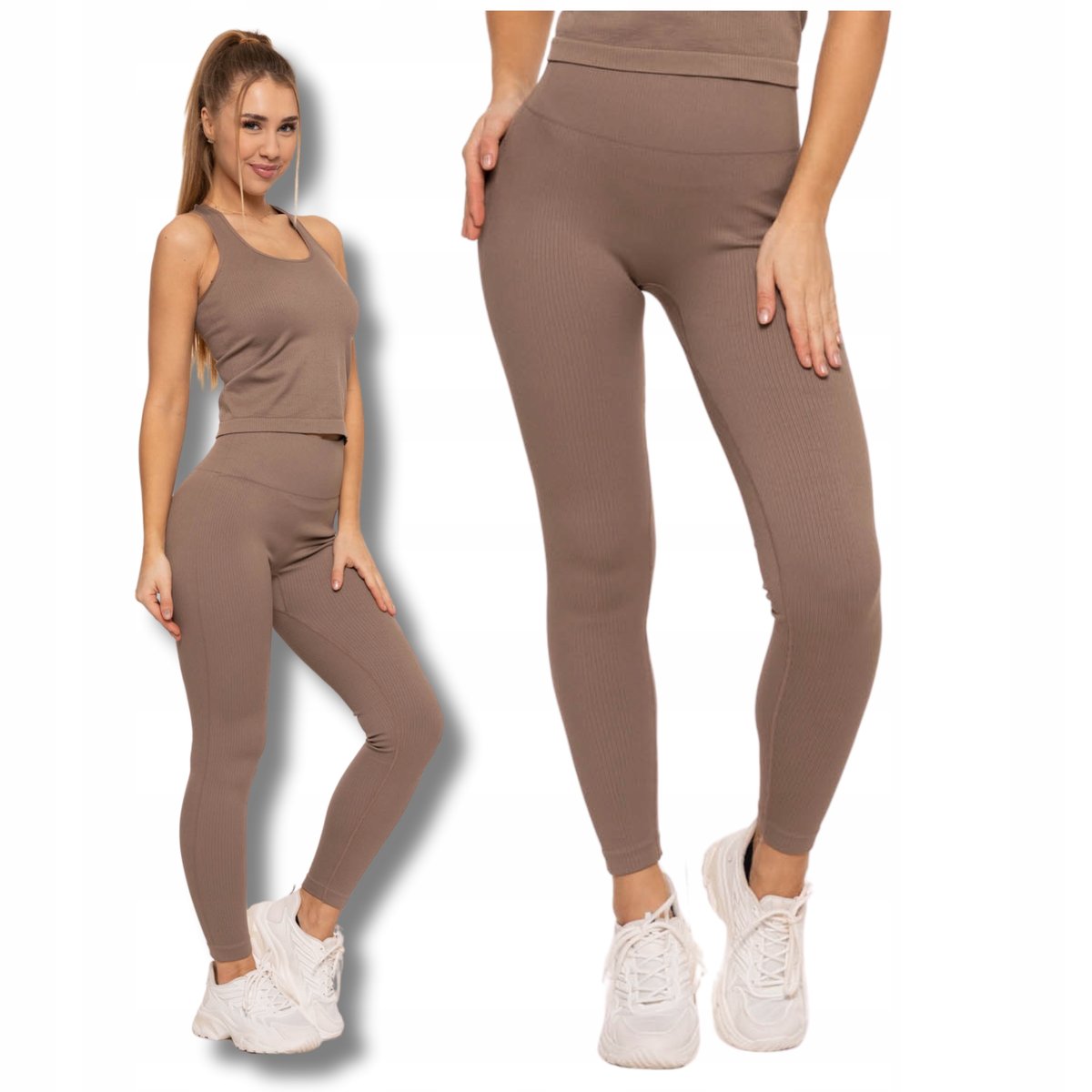 Legginsy Damskie Sportowe Wysoki Stan Kryjące Prążkowane Wygodne MORAJ L/XL