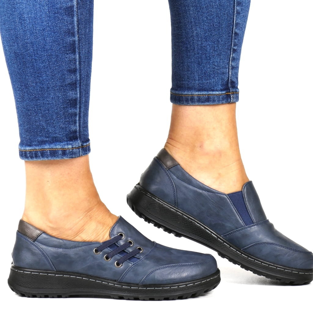 DAMSKIE PÓŁBUTY SZERSZE NA KOTURNIE POTOCKI 90338 GRANATOWE