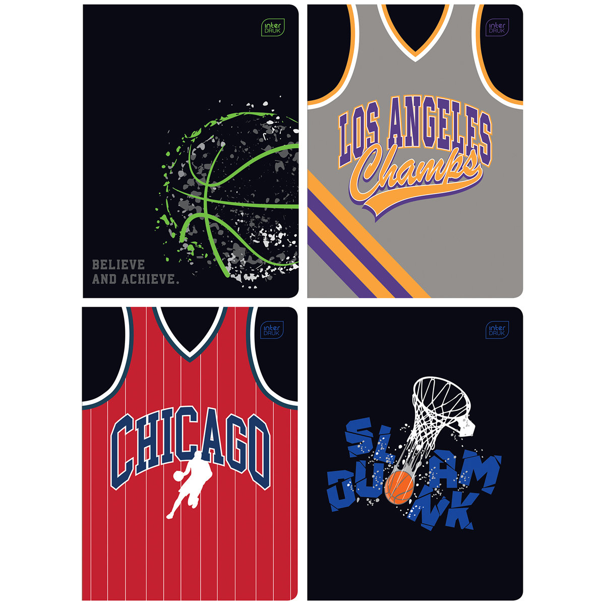 4X ZESZYT A5, 32 KARTKI, KRATKA, KOSZYKÓWKA, BASKETBALL, INTERDRUK