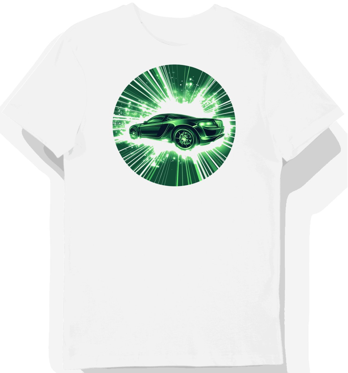 Koszulka męska biała z nadrukiem zielonego sportowego auta XXL