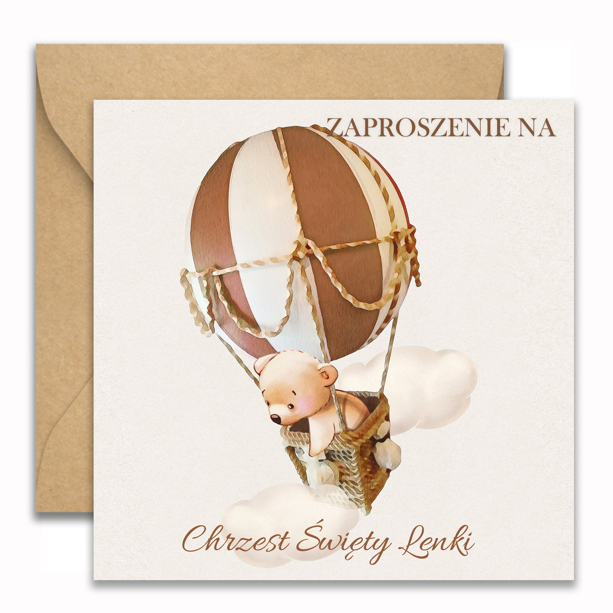 ZAPROSZENIA NA CHRZEST IMIĘ FOTO ZDJĘCIE BOHO KOPERTA BAŁON NIEDZWIEDŻ 061