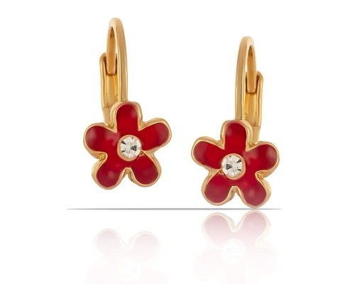 COLIBRA Pozłacany Kolczyki czerwone kwiatuszki (P13270/CZERWIEŃ/AU)