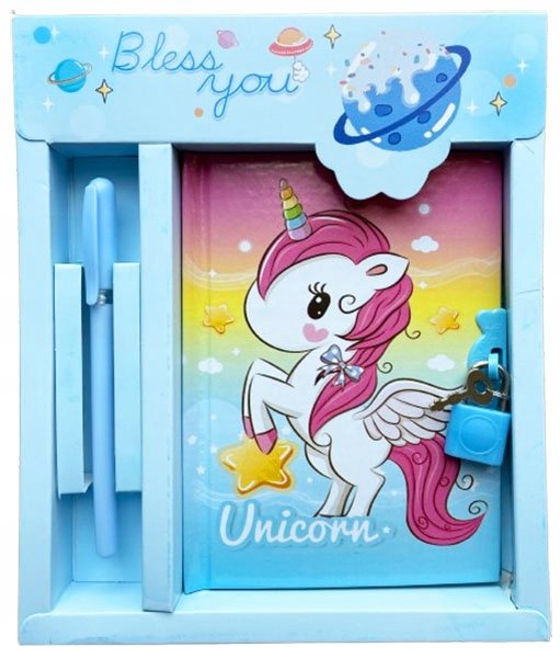 NOTES z kłódką kluczykiem JEDNOROŻEC długopis pamiętnik na kluczyk UNICORN